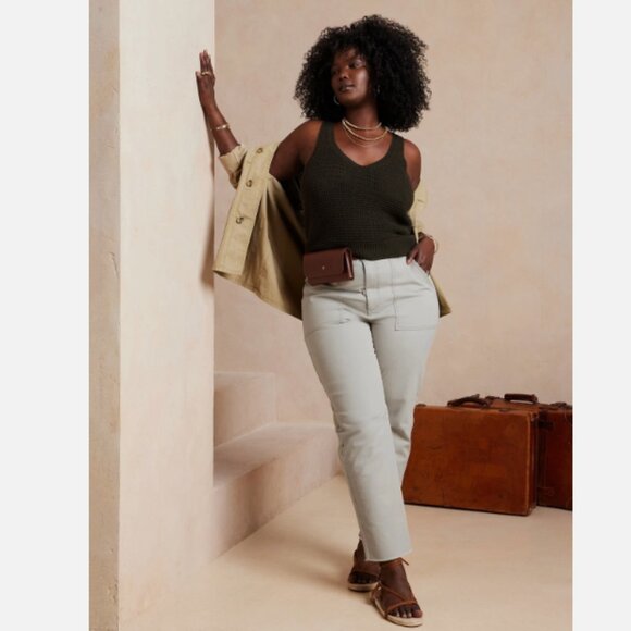 Banana Republic Mid Rise Utility Girlfriend Chino Ankle Pants Black 4 TALL NWT - Picture 4 of 12